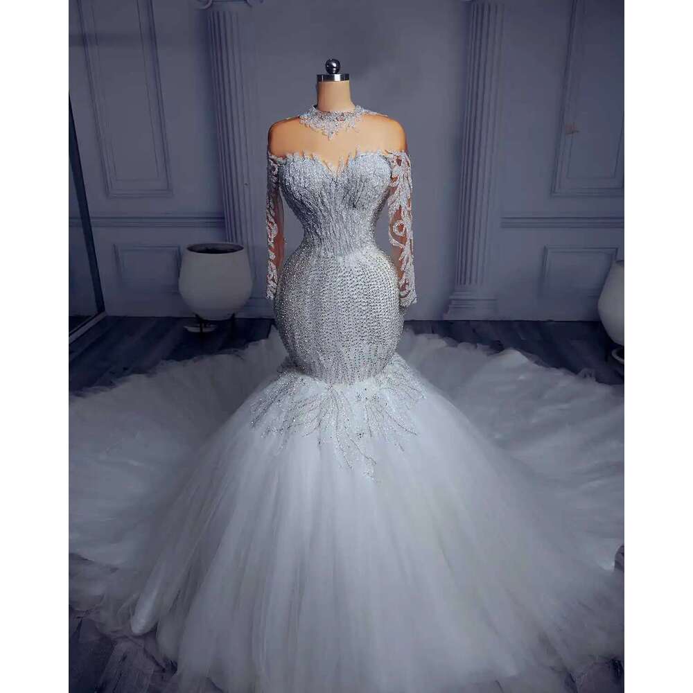 Classic Mermaid Wedding Dresses, Lace Beads Design, Illusion Corpse, Tulle, Detachable Court Dress, Bridal Custom Made