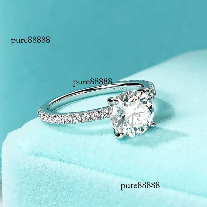 Anziw Solitaire 2ct Moissanite Dia Ring Sterg Sliver Sparking Wedding Promise Finger Rings for Women GRA Certificate