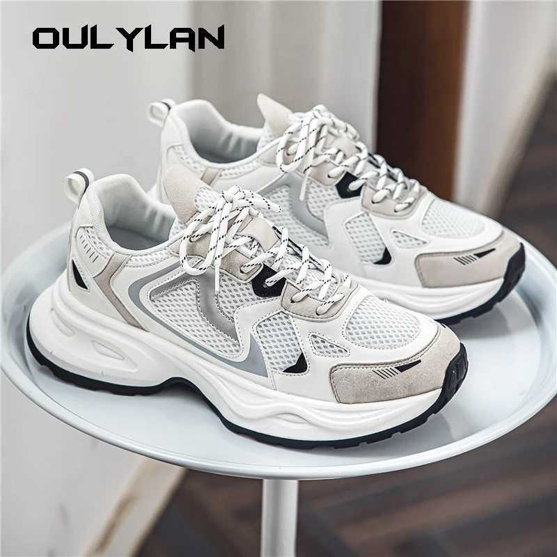 Classic Mens Sneakers 2024 Thick Sole Shock Absorbing Running Shoes Summer Breathable Mesh Sports Shoes Trendy White Shoes Z250227