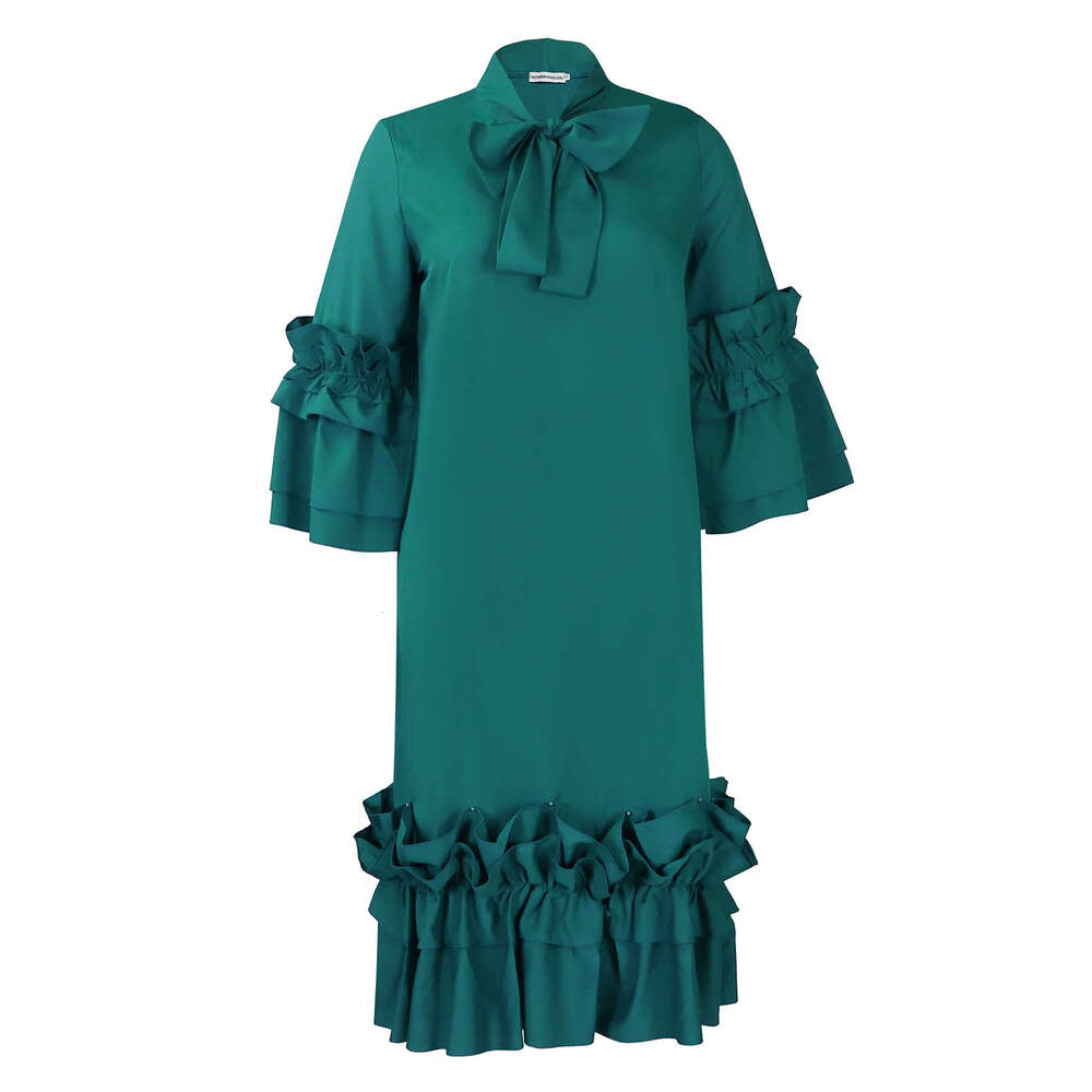 D4882025 Spring/Summer Fashionable Casual Ruffle Horn Sleeve Large Size Dress 2025 Versatile Style New Trendy Clothing Ins