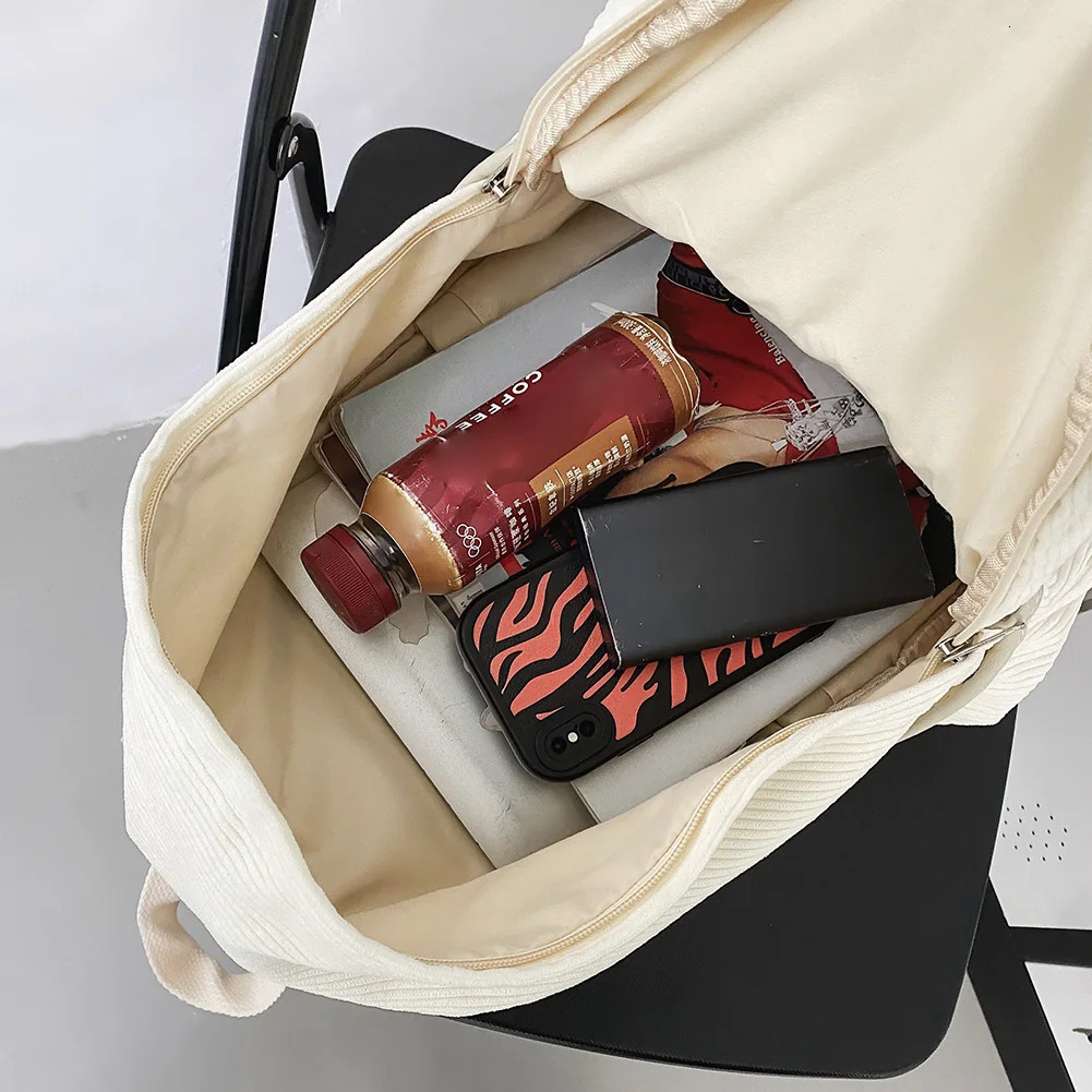 Ship from US Backpack for Women Men Adjustable Strap Laptop Bag Corduroy Solid Color Daypack with Zipper School Travel Work 250227FBB