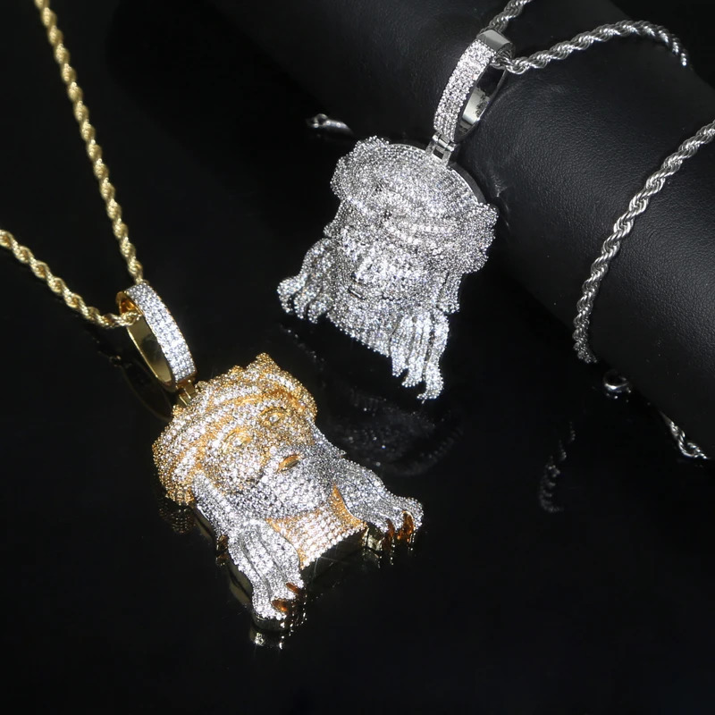 Two Tone Rose Gold Color Hip Hop Jesus Christ Head Pendant Micro Pave 5A Cubic Zirconia CZ Iced Out Men Fashion Jewelry 250227