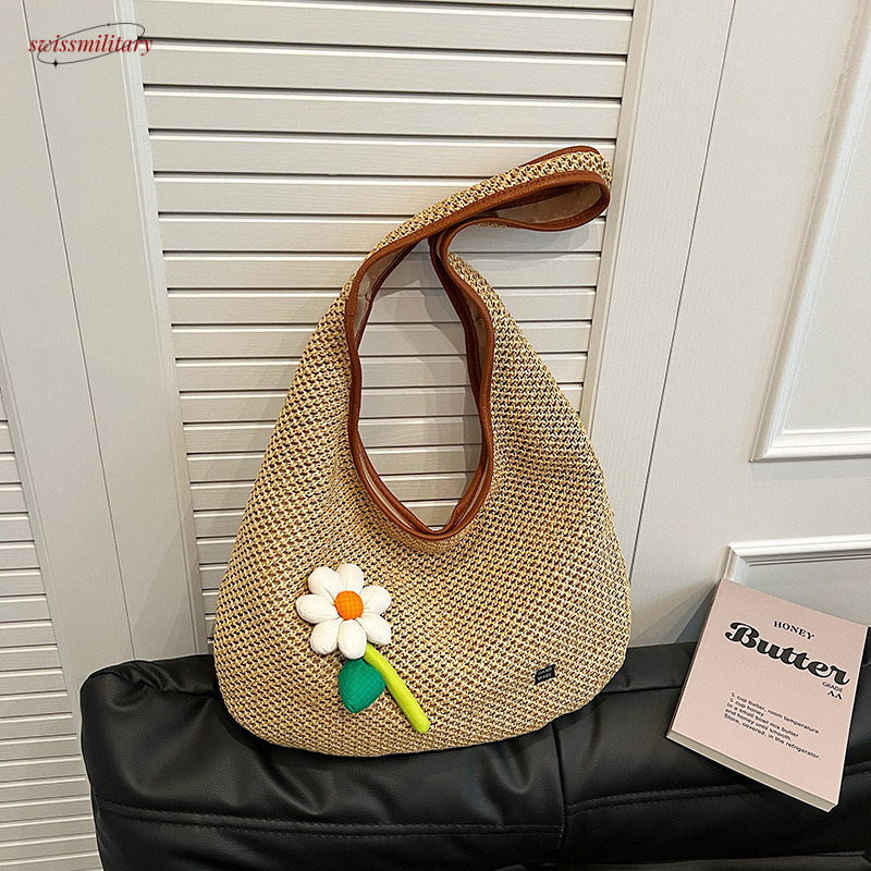 Straw bag for women 2025 new summer seaside vacation beach shoulder forest series handmade woven bag, large capacity #swissmilitary