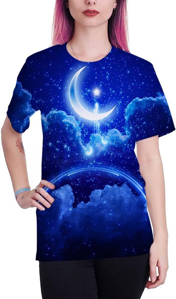 Mens T shirt Unisex 3D Graphic Print Shirts for Mens Women Casual Short Sleeve Tee Shirts Top tee Casual tops summer clothes Moon pattern