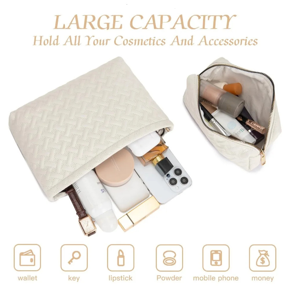 Ship from US Makeup bag for women makeup brush travel and vacation cream white 250227FBB