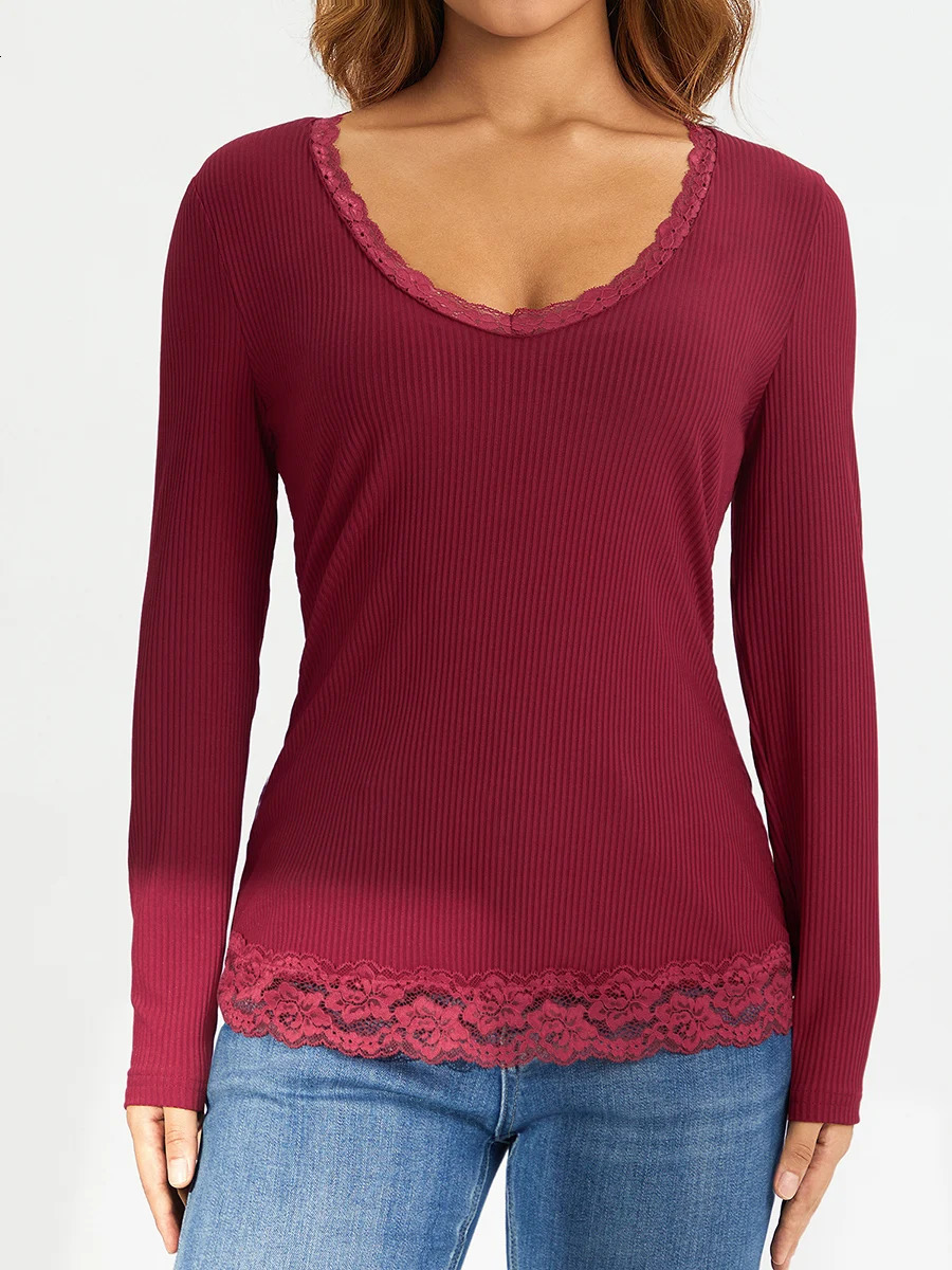 2000s y2k Long sleeve Lace Patchwork Crop Tops Fairy Vintage Solid Slim Fit T Shirts Womens Outfits Aesthetic Streetwear Autumn 250226