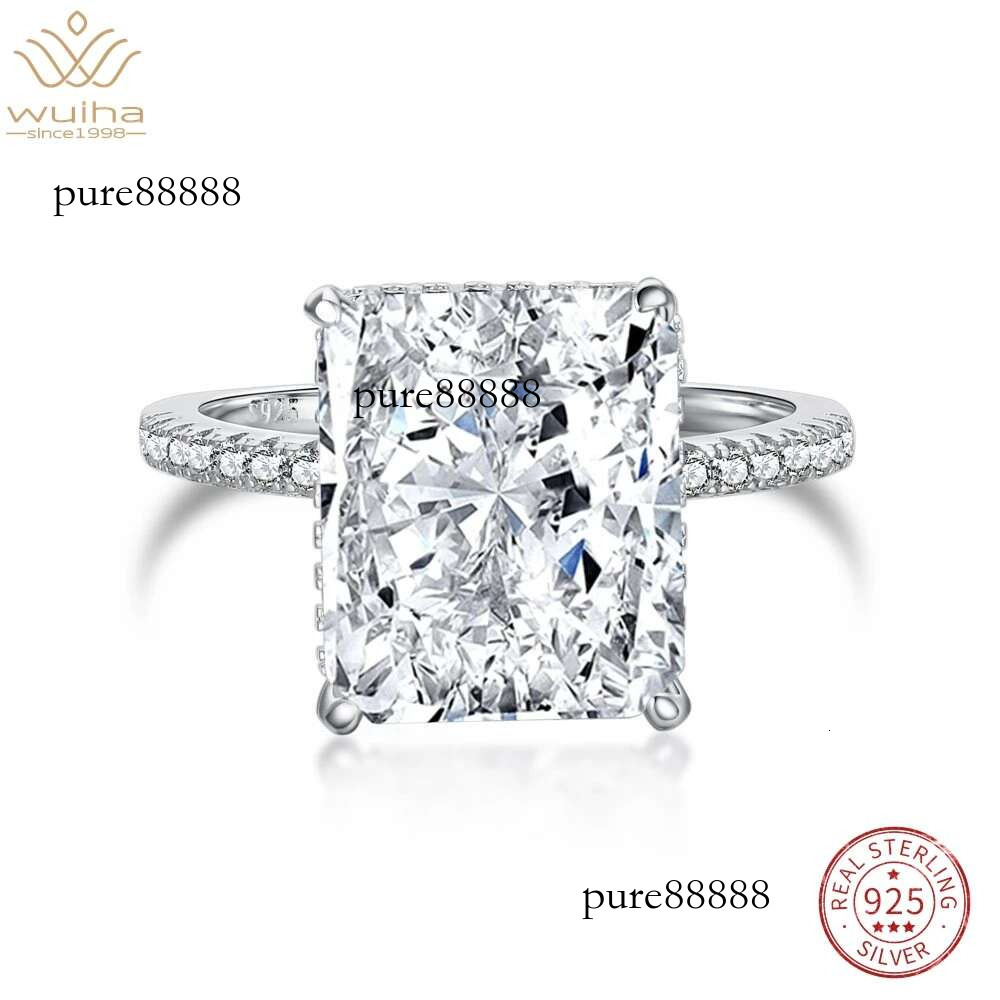 WUIHA Real Sterg Sier Crushed Ice Radiant Cut 8CT White Sapphire Synthetic Moissanite Ring for Women Gift Drop Shipping