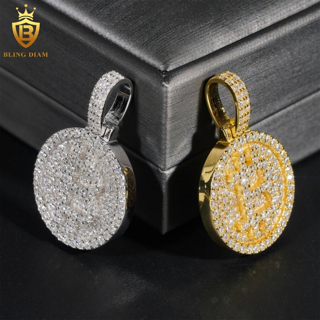 Hip Hop Iced Bitcoin Pendant 925 Sterling Silver D Color Diamond Pendant Necklace Pass Test 250227