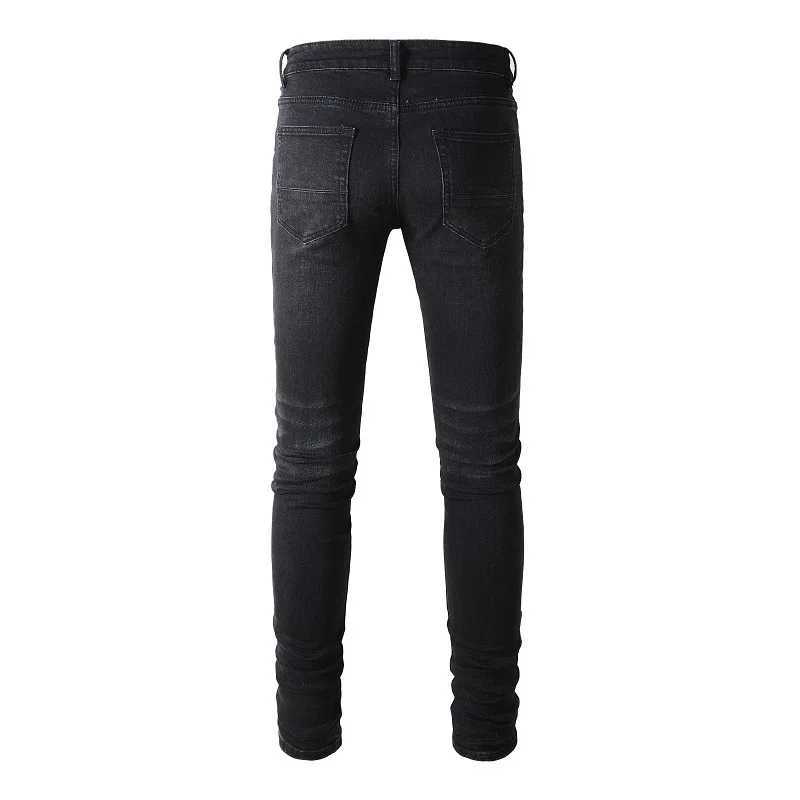2024 High Street Trend Europe and The United States Street Trend Ripped Patch Jeans High Street Trend Mens Stretch Slim Pants X250227