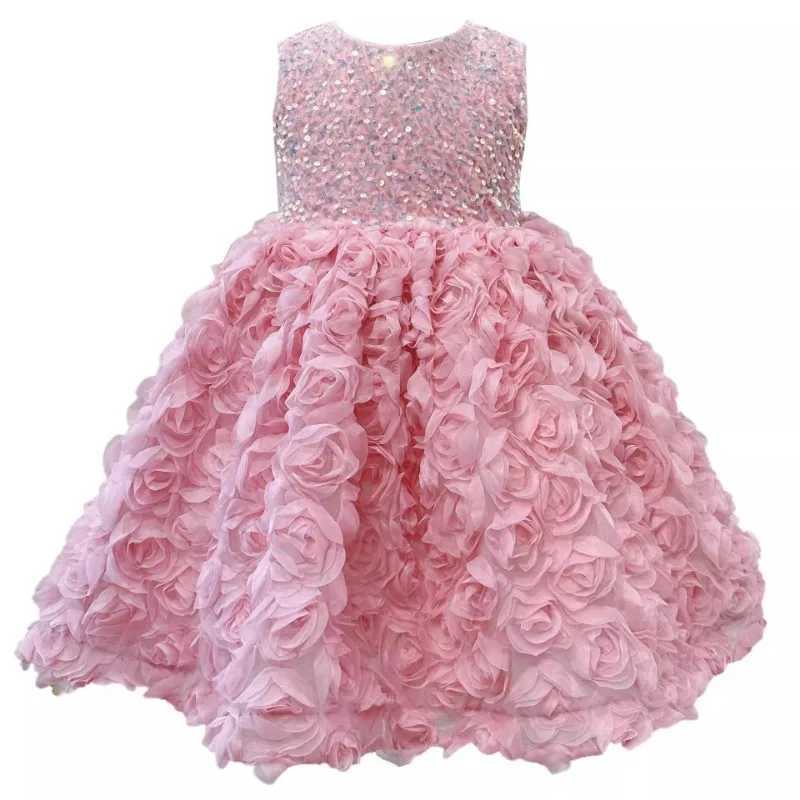 Girl's Dresses Girls Dress 2024 New 3D Rose Princess Dress Sweet Wind Puffy Dress Performance Host Flower Girl Dresses Y250227B9VU