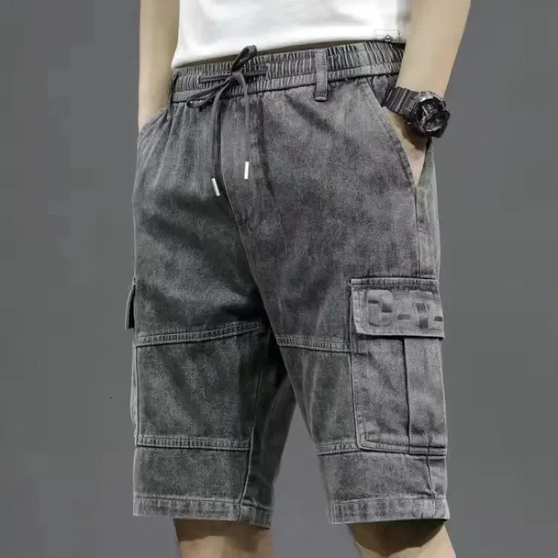Mens Denim Shorts Straight Baggy with Text Loose Short Jeans Pants Wide Trend Summer Xxxl Sale Thin Cut Buttons Blue 250226