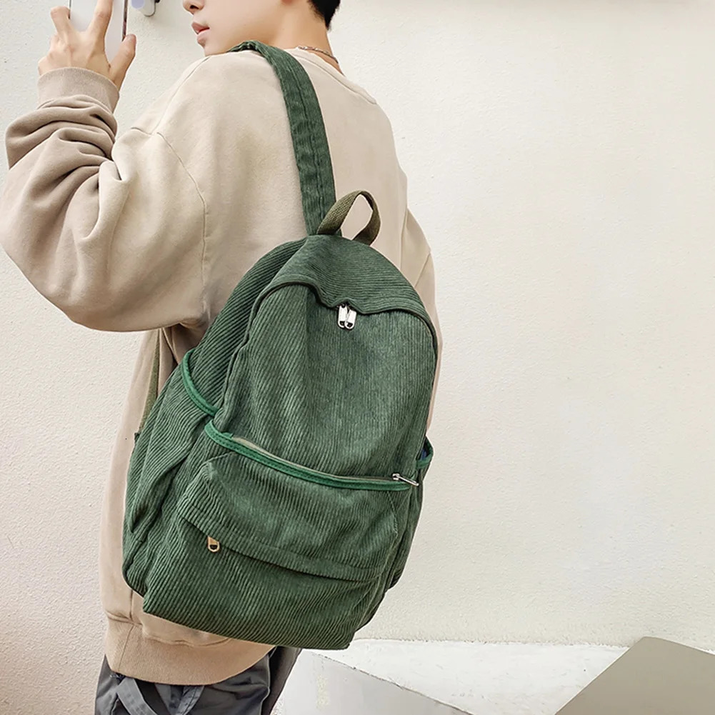 Ship from US Backpack for Women Men Adjustable Strap Laptop Bag Corduroy Solid Color Daypack with Zipper School Travel Work 250227FBB
