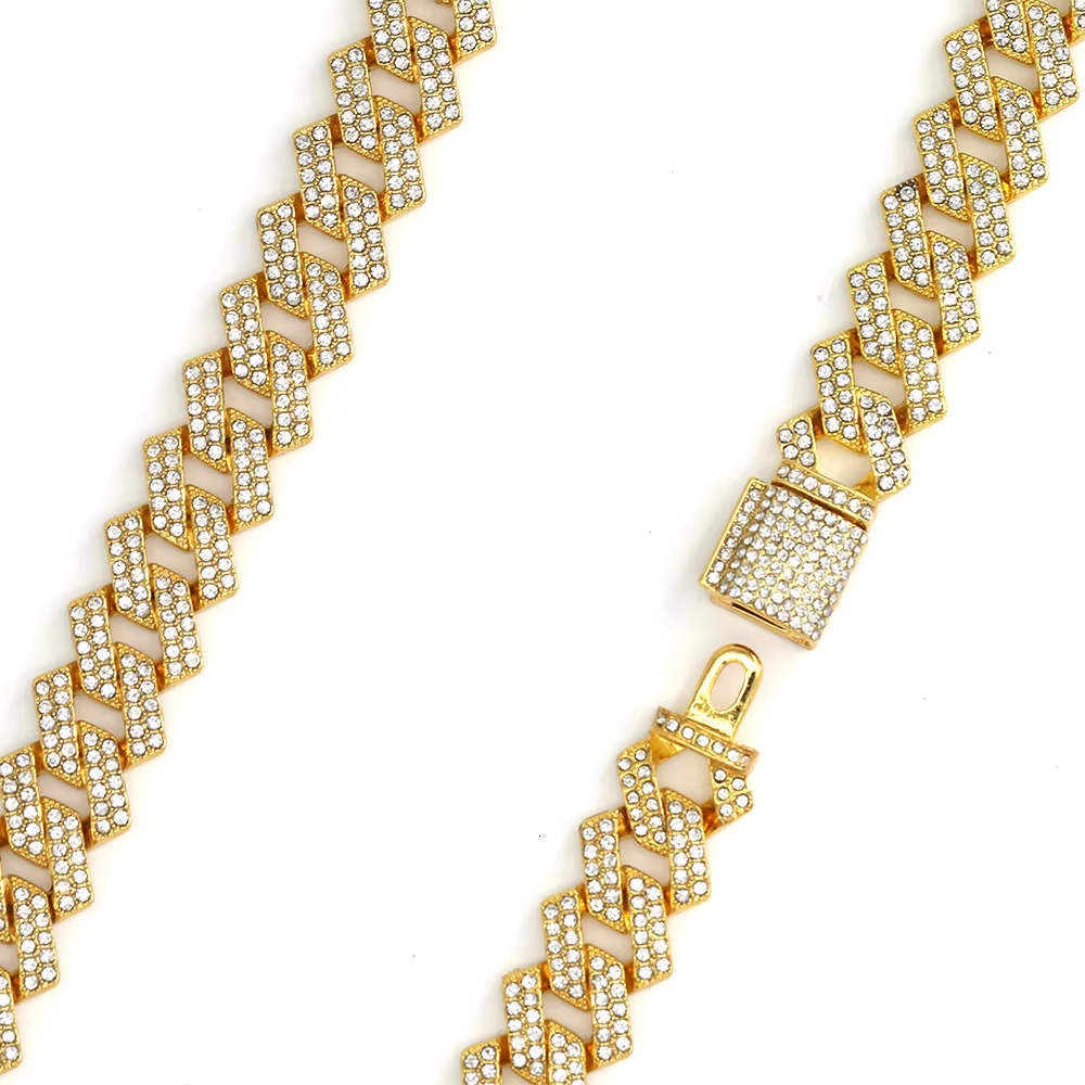 LIQI Mens Jewelry Gold Plated Alloy 15mm Cuban Shinning Iced Out k Chain Hip Hop Moissanite Dia Necklace