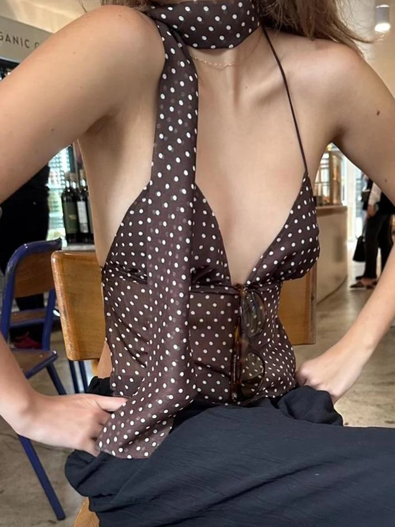 Rockmore Summer Camisole Slim Vest Sexy Women Sleeveless VNeck Ribbon Tank Top Female Solid Polka Dots Tops Y2k Coquette 250227