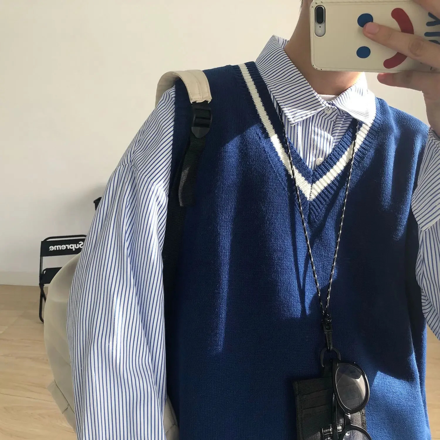 Sweater Vest Men Spring Vneck Japanese Vintage Striped College Knitted Fashion Loose Allmatch Sleeveless Simple Clothing B272 250225