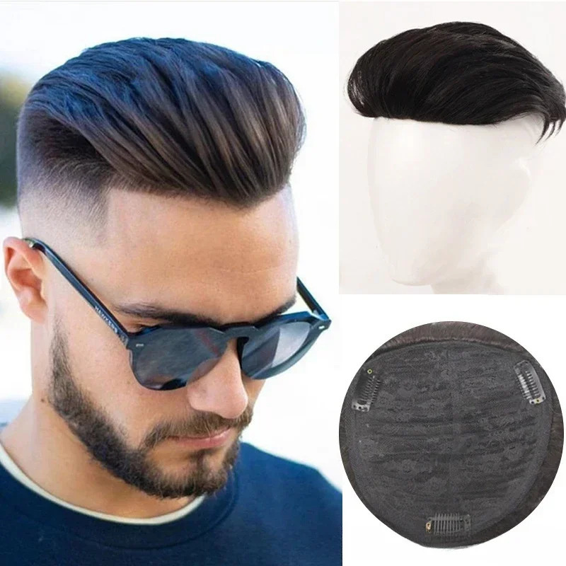 Mens Swiss Lace Hair Replacement System Hair Unit Base 16*18 Toupee 100% Artificial Hair Prostheses for Men 250227