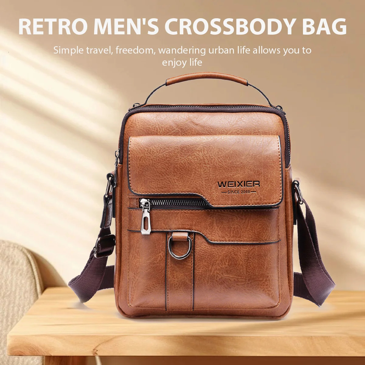 Ship from US Men Shoulder Bag for 97 iPad PU Leather Flaps Mens Crossbody Bags Business Flap Male Solid Messenger Travel 250227FBB