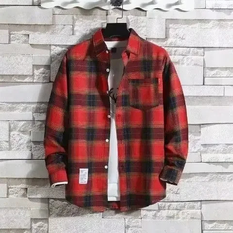 Harajuku Style Yellow Plaid Shirt For Men And Women Casual Loose Fit Long Sleeve British Fashion Trendy Couple Clothing 250226