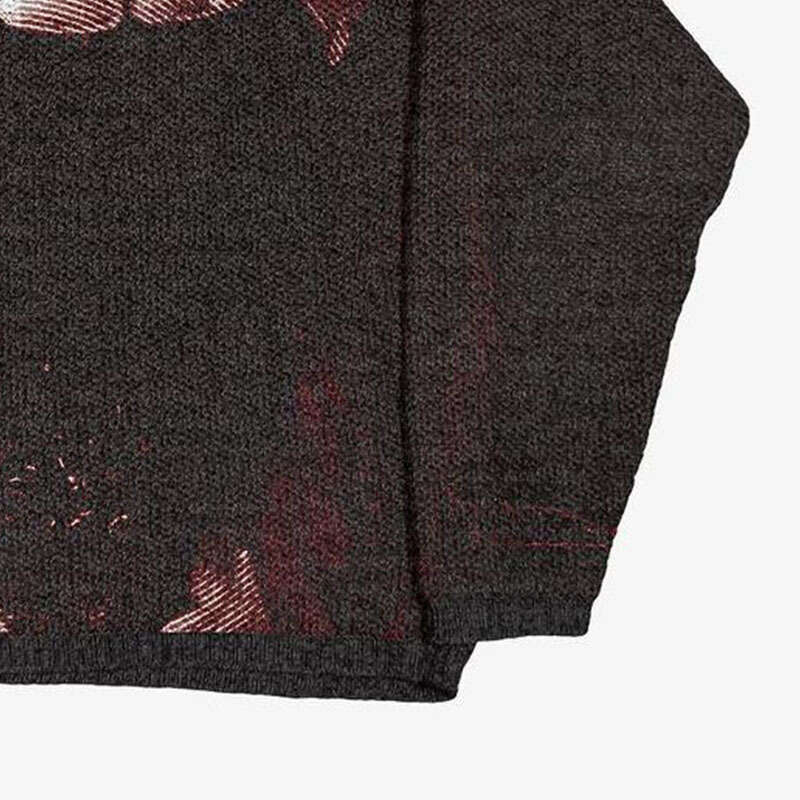 Gothic hip-hop punk Halloween dark big mouth fangs jacquard round neck knitted long sleeved sweater winter