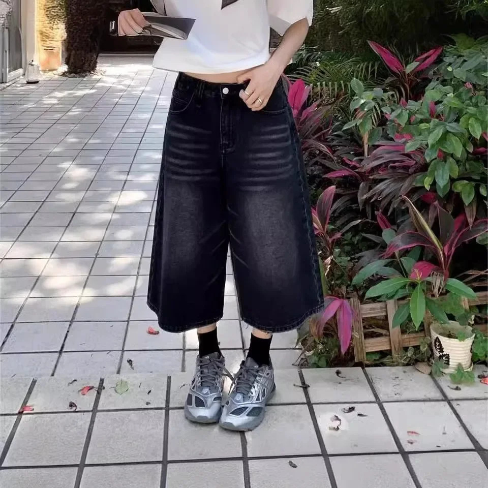 Trendy Summer Mens Denim Shorts Casual Style Seven-half Length Bell Bottoms Street Fashion American Style 250226