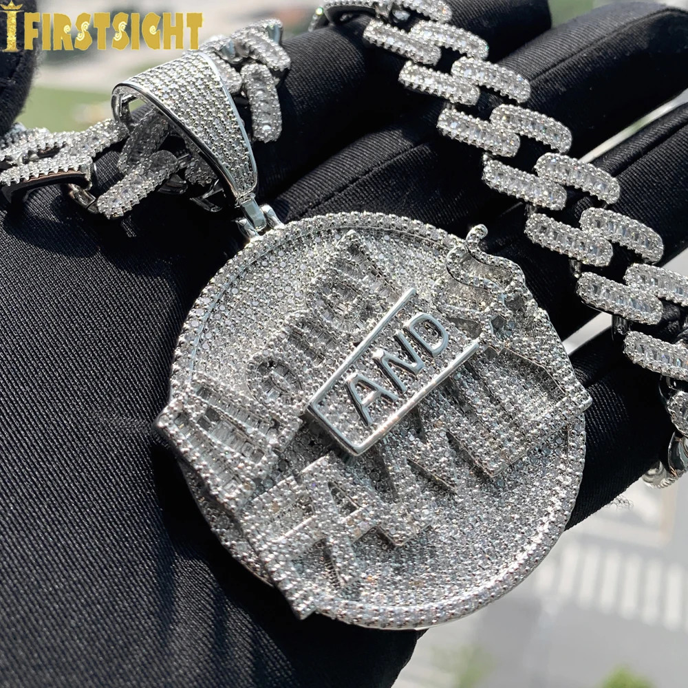 Iced Out Bling Letter Money And Family Pendant Necklace Gold Color Cubic Zirconia Round Dimensional Charm Men Hip Hop Jewelry 250227