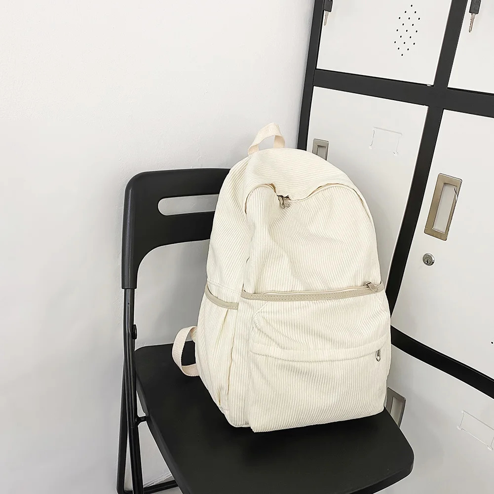 Ship from US Backpack for Women Men Adjustable Strap Laptop Bag Corduroy Solid Color Daypack with Zipper School Travel Work 250227FBB