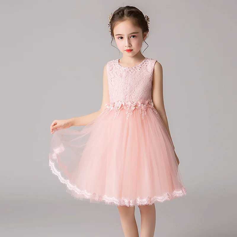Girl's Dresses Flower Girl Dresses for Kids Weddings Party Princess Bridesmaid Birthday Lace Bow Appliques Teens Children Birthday Ball Gowns Y25