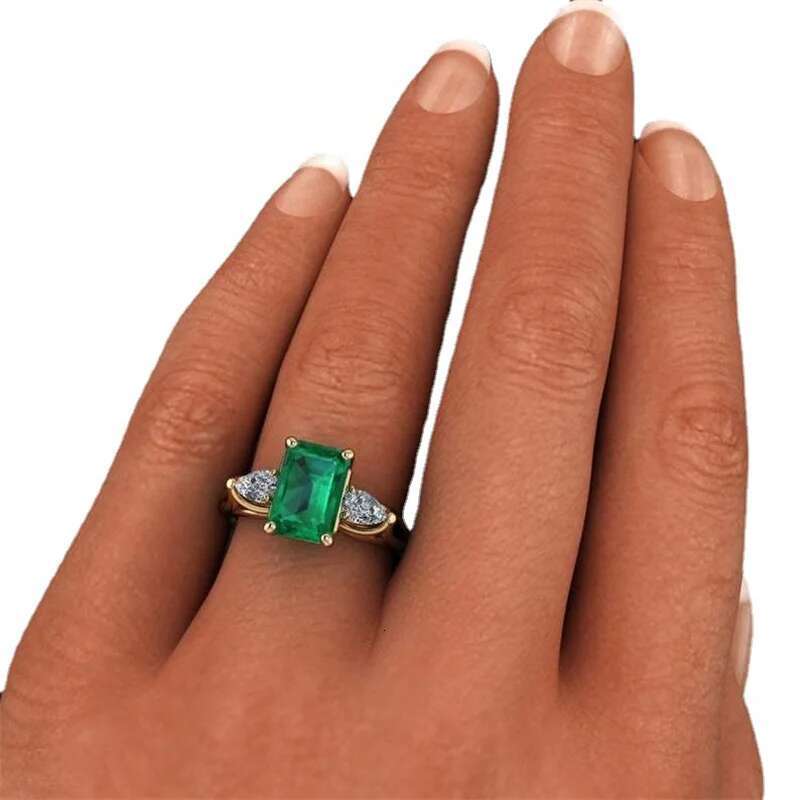 14k Gold color Green Women Bague Diamant Bizuteria Anillos De Pure Emerald Gemstone Ring for Females