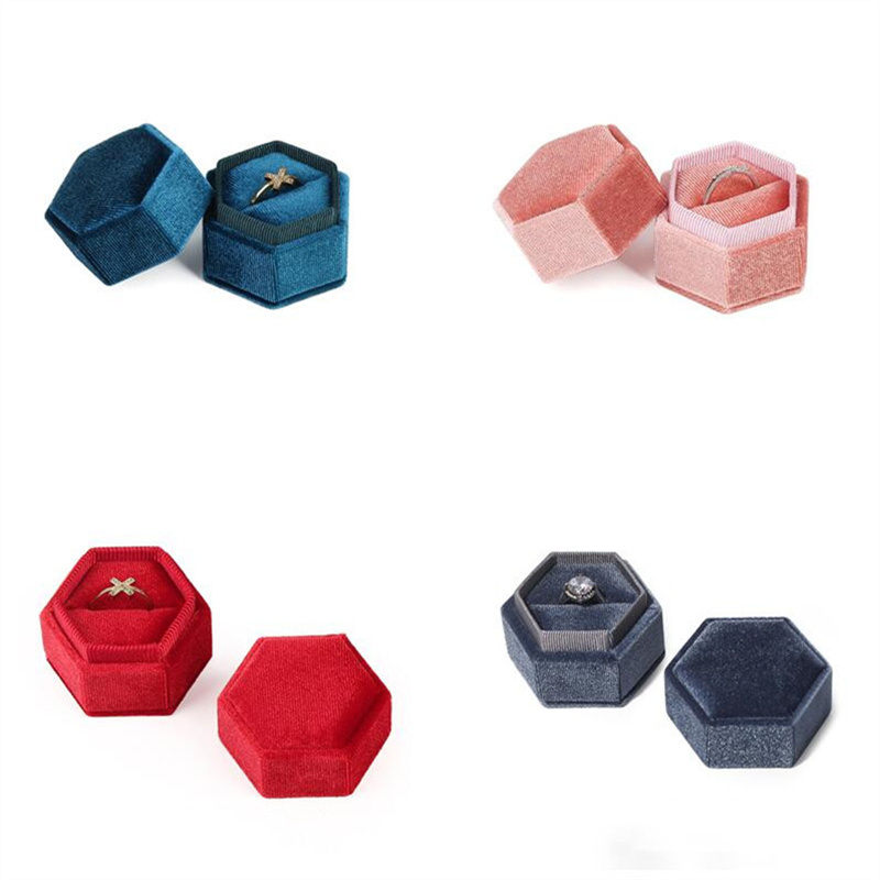 Hexagon Shape Velvet Jewelry Ring Box Storage Case Wedding Ring Display Boxes for Women Gift Earrings Packaging