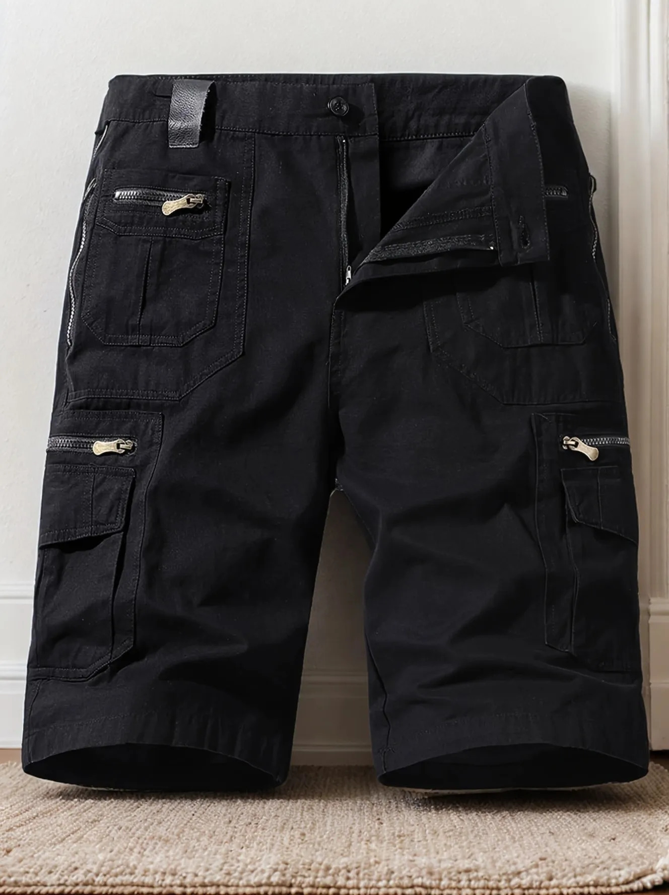 Mens Summer Multi-Pocket Cotton Cargo Capris - Plus Size Casual Shorts for Sports and Outdoor Activities 250226