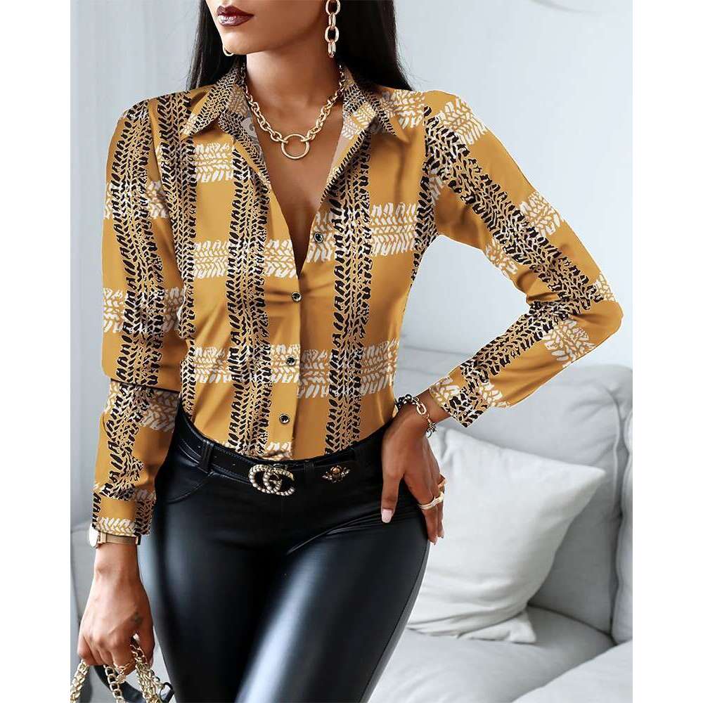 hot autumn and winter long sleeved V-neck color blocked retro style shirt top, versatile new trend clothing for 2025 temperament ins