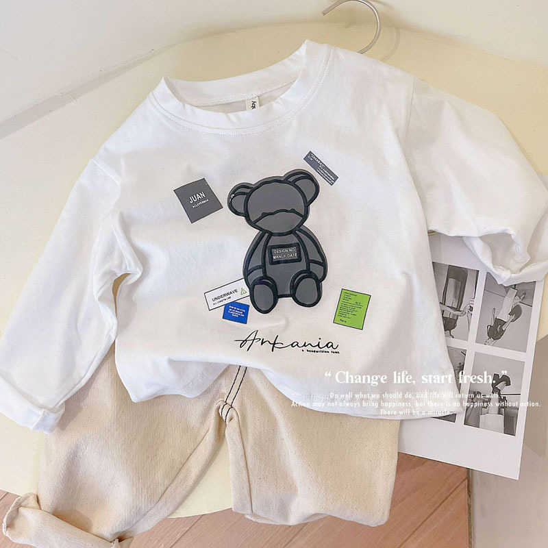 T-shirts Cotton boys T-shirt long sleeved autumn clothes childrens cartoon printed top womens baby base shirt spring and autumn childrens clothingY250