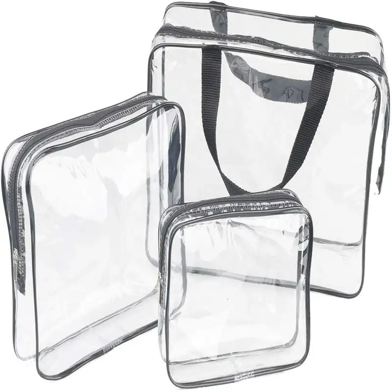 Ship from US Clear TSA Cosmetic Bag Set for Air Travel Waterproof Toiletry Organizer with Zipper Handle Straps Women Men 250227FBB
