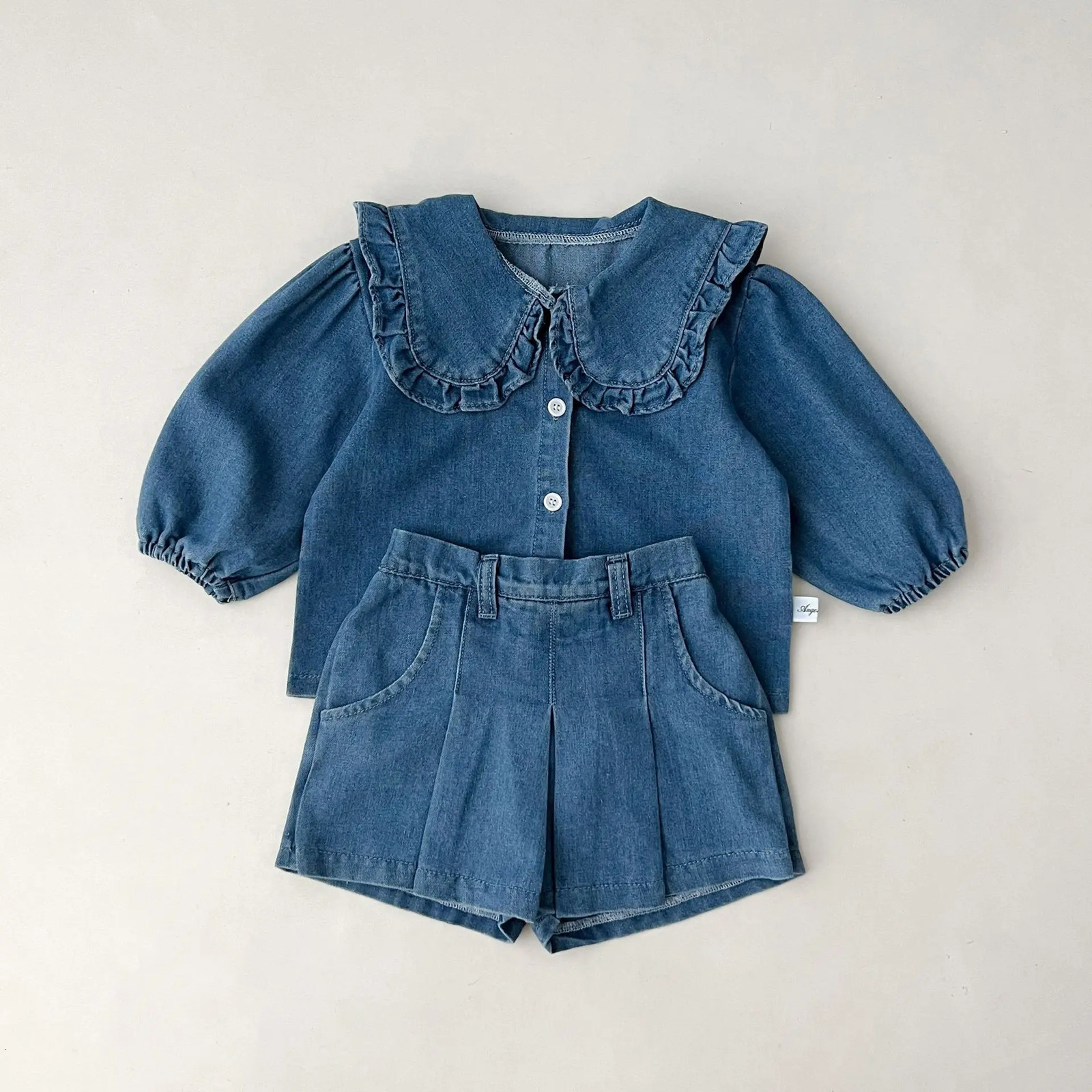 Solid denim set for baby spring autumn long sleeved denim shirt jacket for runners two-piece baby boy and girl simple casual 2PCS 250227