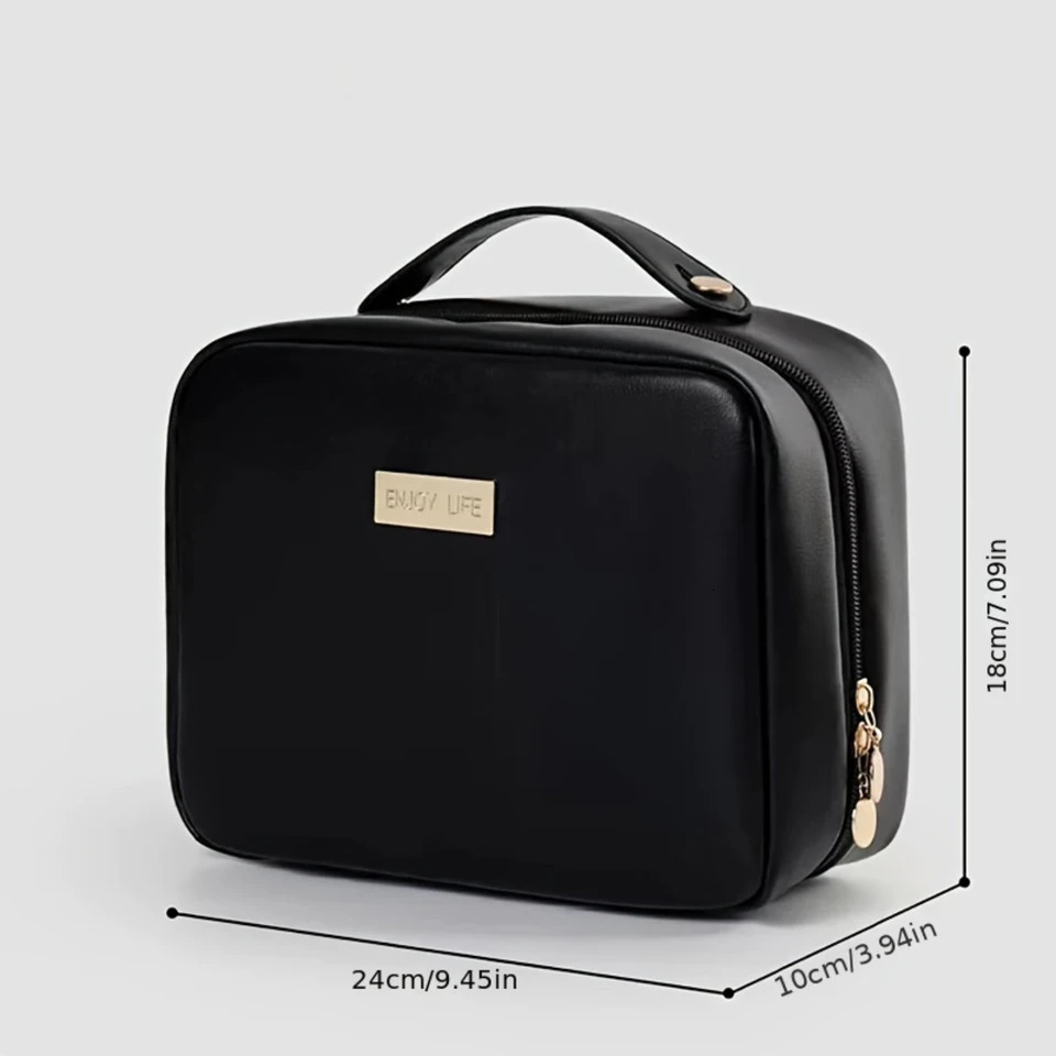 Ship from US Travel Makeup Bag PU Leather Double layer Transparent with Zipper Large 250227FBB