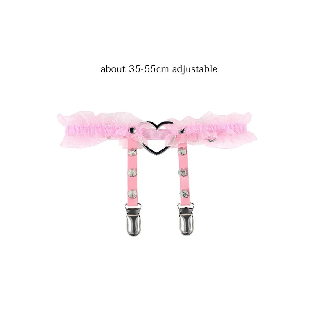 Women Rock Sexy Elastic Leather Belt Heart Leg Punk Thigh Garter Cosplay Spike Rivet Pink Gothic Thigh Ring Heart Garter 250227
