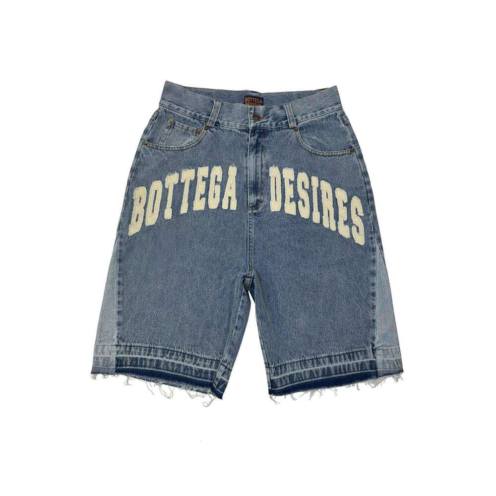 New Men's Explosive Street Loose Five Quarter Pants, Fashionable And Trendy Brand Retro Letter Denim Shorts