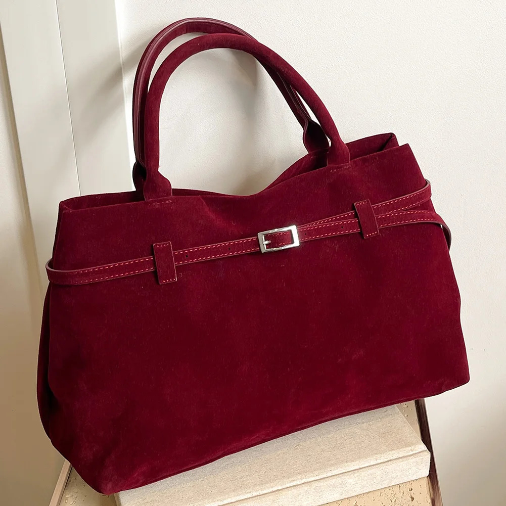 Ship from US Buckle Decorative n Faux Suede Handbag Women Shoulder Casual Tote Crossbody Bag Large Capacity Fashion Classic Versatile 250227FBB