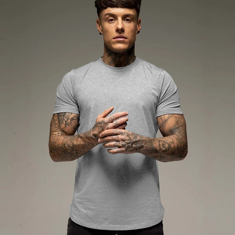 Plain Summer Workout Gym T-Shirt Mens Cotton Short Sleeves T Shirt Casual Tee Tops O-neck Streetwear Fashion Sports Clothing 250227