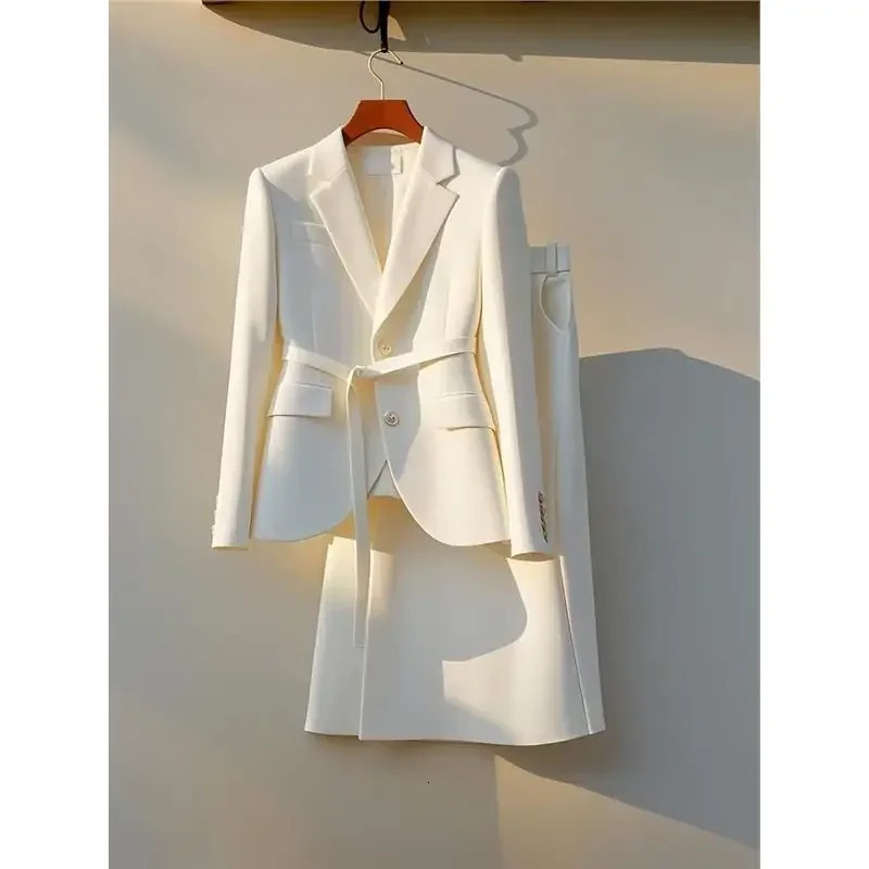 UNXX Autumn Beige Two Pieces Set Chinese Style Pink Office Temperament Short Blazer Tops High Waist Wide Legs Pant Suit Women 250226