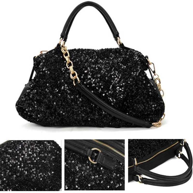 New Arrival new womens bag PU leather womens shoulder bag sequin patent leather bag casual wild hand womens shoulder bag T250227