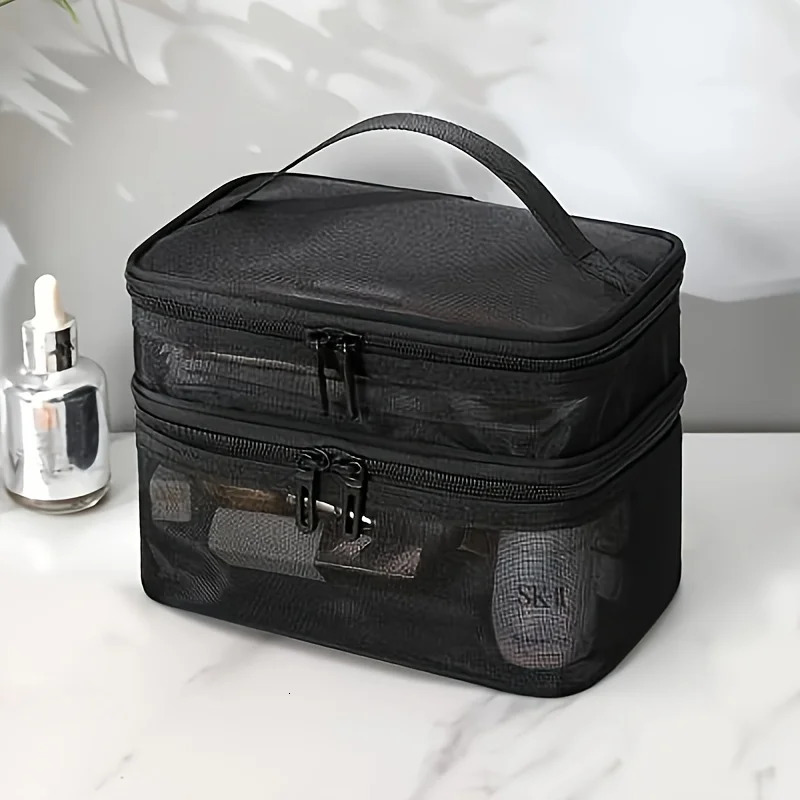 Ship from US Makeup Brush Holder1 Piece Double Layer Mesh BagLarge Capacity Cosmetic BagPortable Travel Bag Pouch T 250227FBB