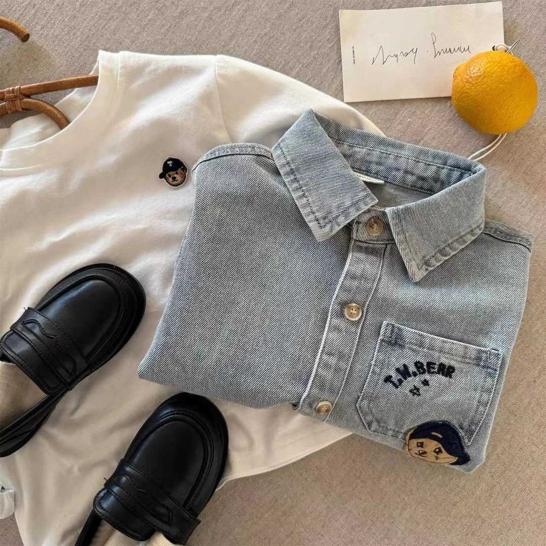 Jackets Childrens Shirt 2025 Spring New Product Mens and Womens Clothing Embroidered Bear Shirt Baby Cowboy Shirt Coat Trendy StyleY250227Z4PC