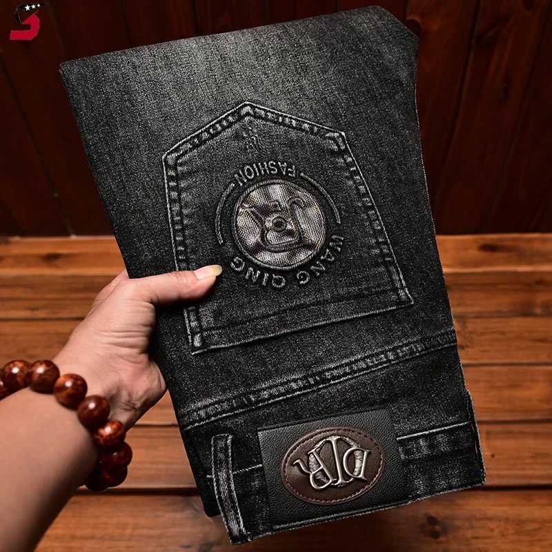 High end trendy jeans for men lightweight luxurious slim fit printed pocket elastic and casual autumn and winter Trouser from China X250227
