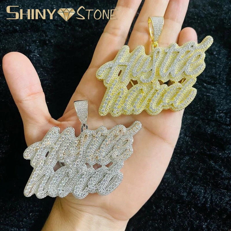 Hip Hop 5A Cubic Zircon Iced Out Hustle Hard Letters Pendants Necklaces CZ Letter Charm For Men Women Jewelry 250227
