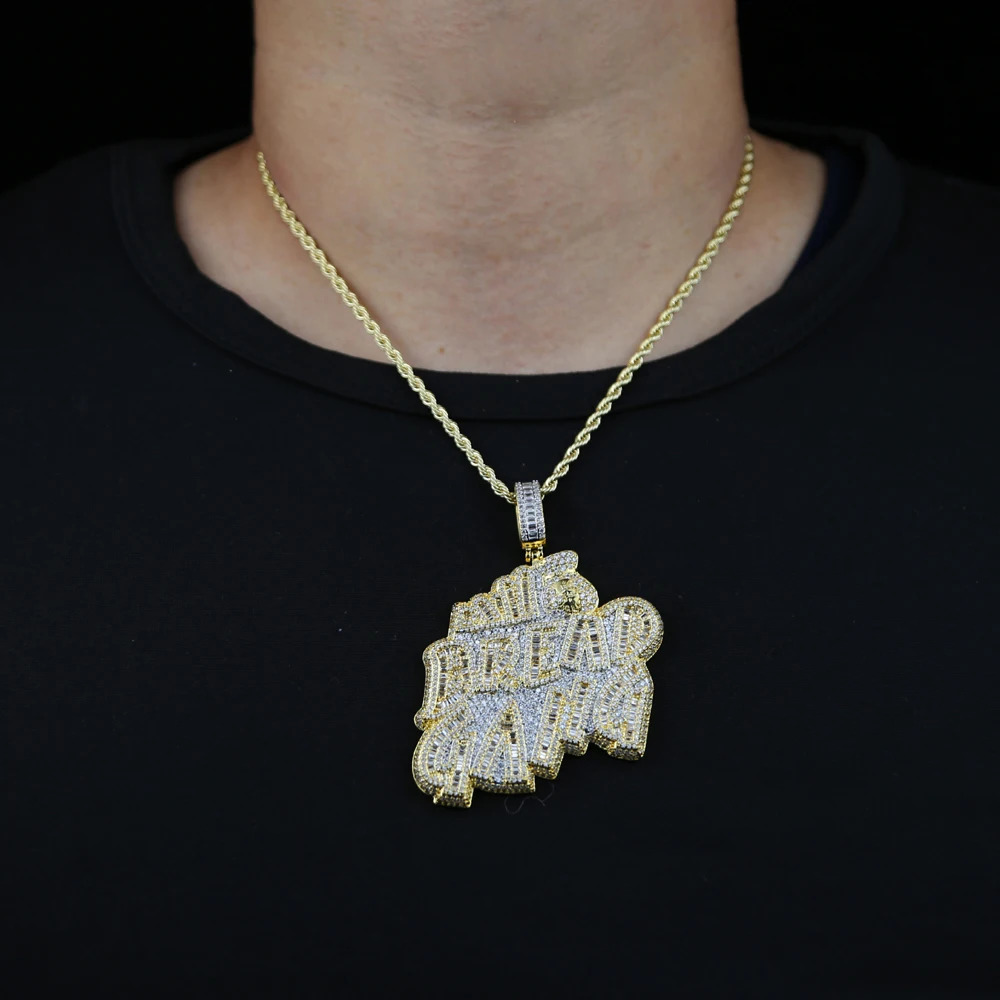 Fashion BREAD GANG Letters Necklace For Men Bling Micro Pave 5A CZ Cubic Zirconia Money Bag Pendant Iced Out Hip Hop Jewelry 250227