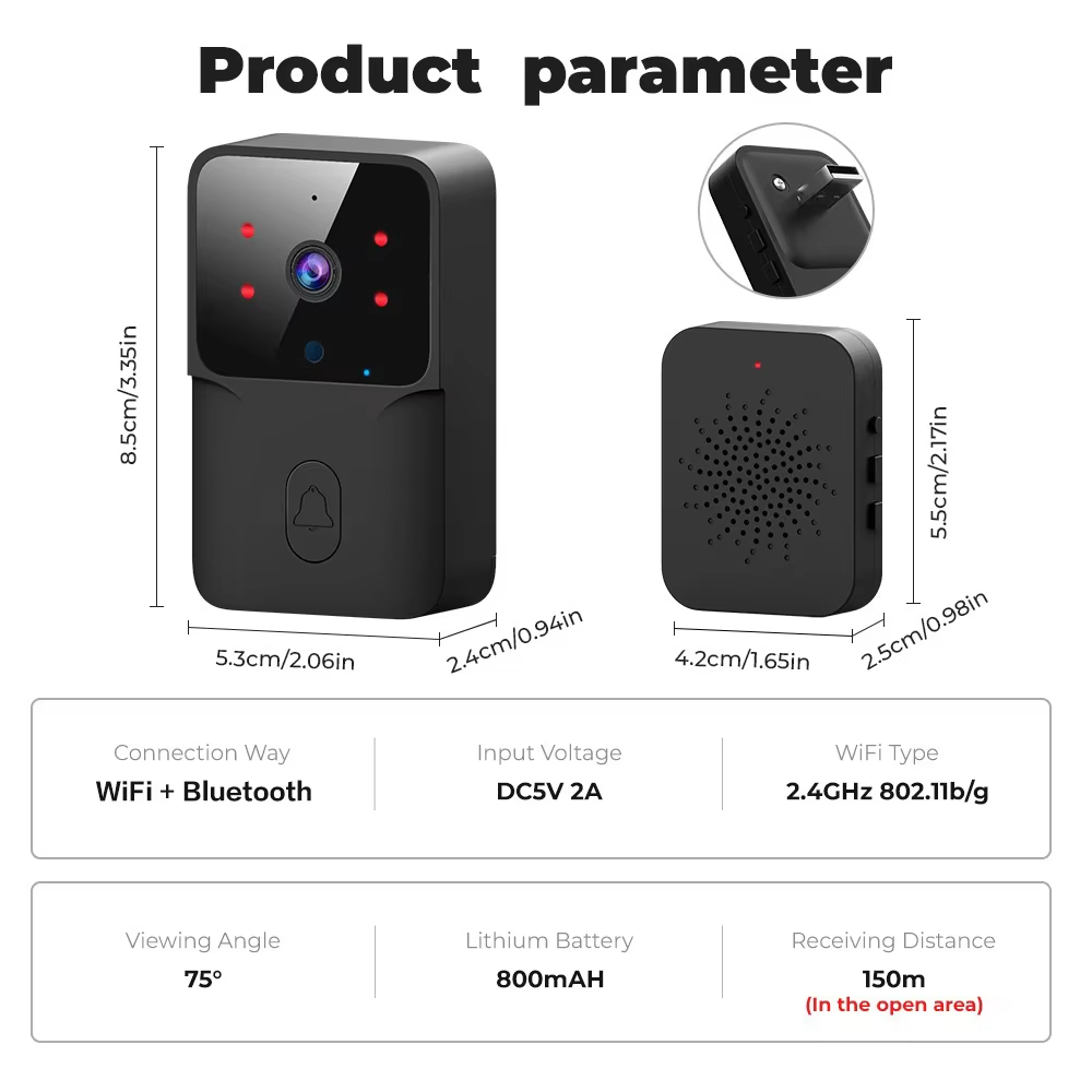 WiFi Doorbell Home WiFi Wireless Doorbell DC AC Battery Powered Camera Bell with Doorbell Camera