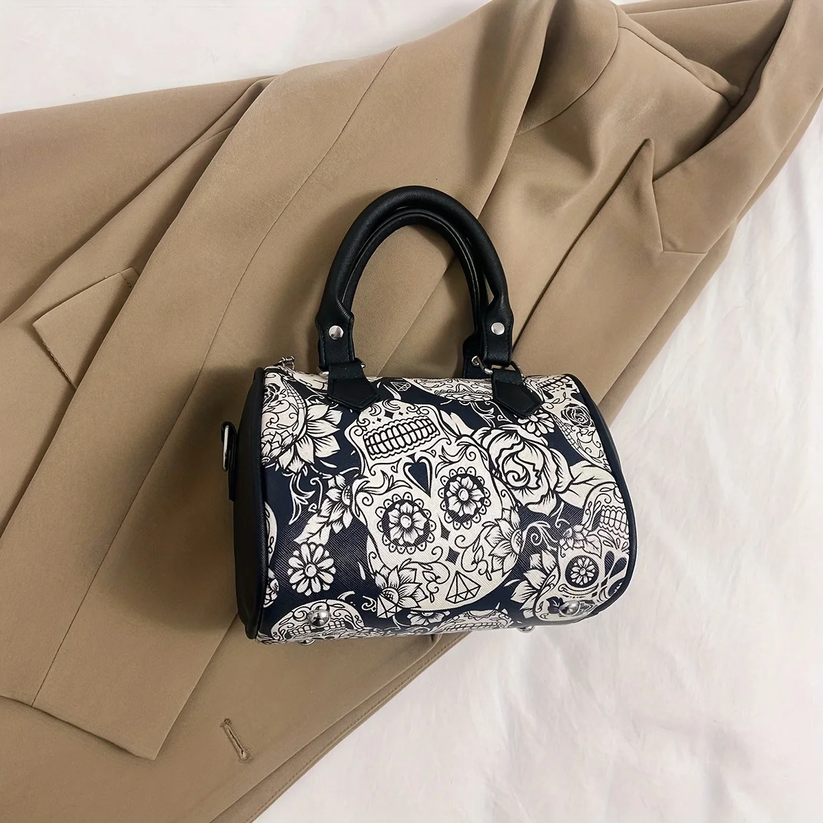 Ship from US Flower skull printed handbag Halloween party ghost Boston bag trend small ten font wallet 250227FBB