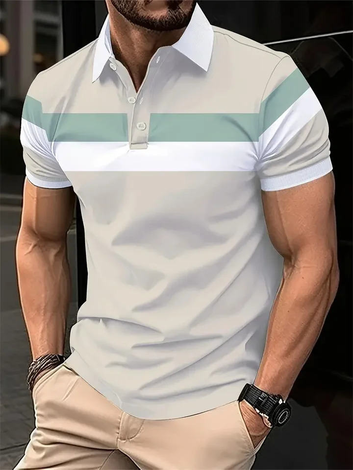 Fashion Mens Polo Shirt Simple Printed Short Sleeve T Shirt Casual Tops Striped T Shirt Mens Clothing Business POLO Shirt 250225
