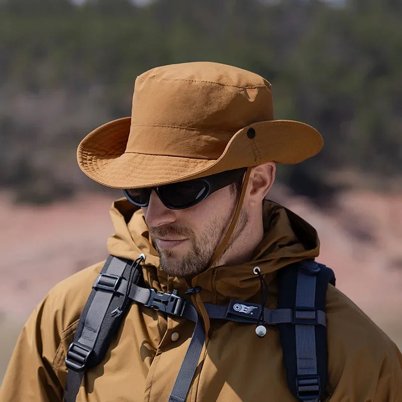 Summer Outdoor Large Eave Visor for Men Mountaineering Fishing Sun Protection Bucket Hats Waterproof Quick-drying Fisherman Hat 250218